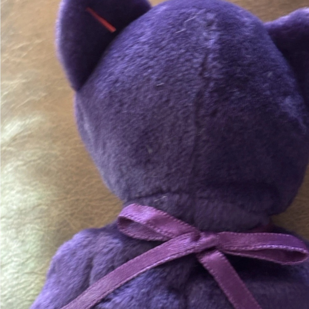 Ty Beanie Baby Dark Purple Bear with White Rose